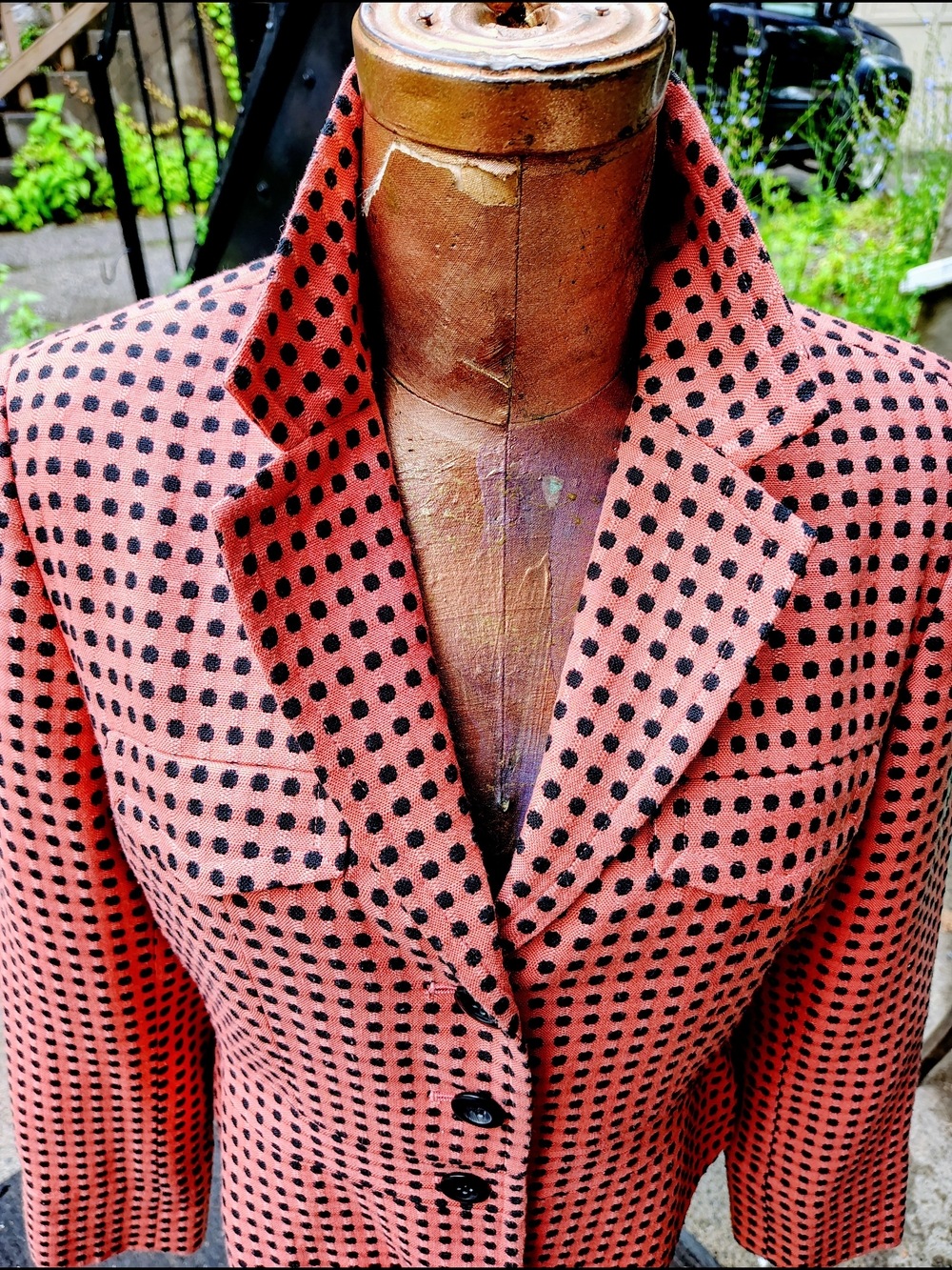 Liz Claiborne Rust Jacket with Black Dot Print - Picture 3 of 4
